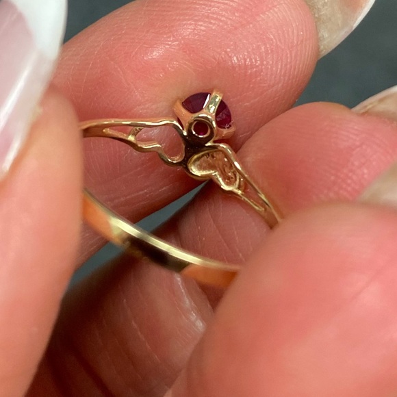 Solid 14K Yellow Gold Red Heart CZ Engagement Ring - Picture 4 of 14